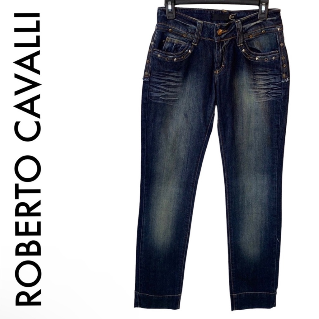 Just Cavalli Studded Jeans Intentional Fade Euc, Sz 26
